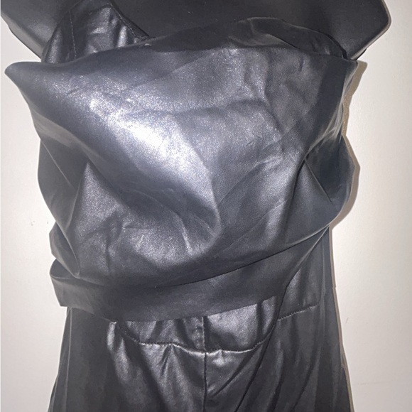 PU Leather Strapless Folds Back Zipper Jumpsuit - Picture 3 of 4